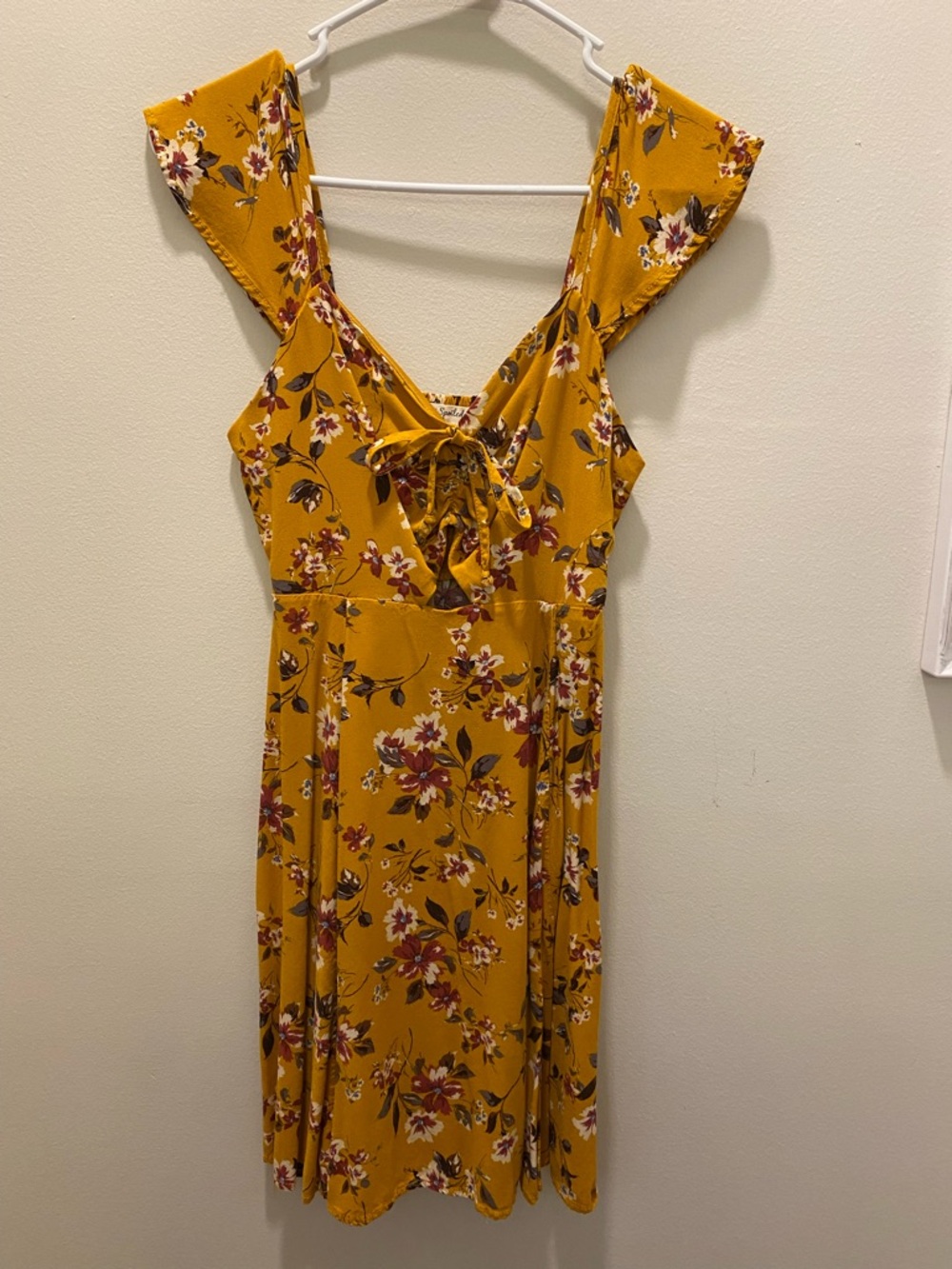 Spoiled Mustard Floral Tie-Front Midi Dress